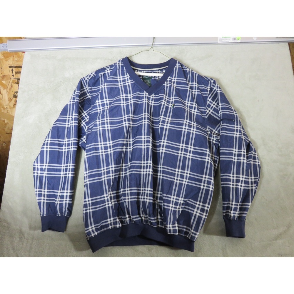Catalina Mens XL Nylon Pullover Plaid Shirt Blue Golf Pockets Long Sleeve‎